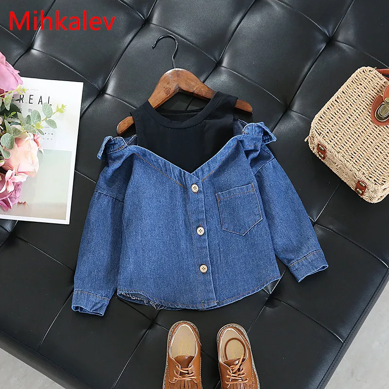 

Mihkalev 2017 long sleeve baby girls shirts and tops Fashon Denim litter girl blouse and shirts for kids clothes children tops