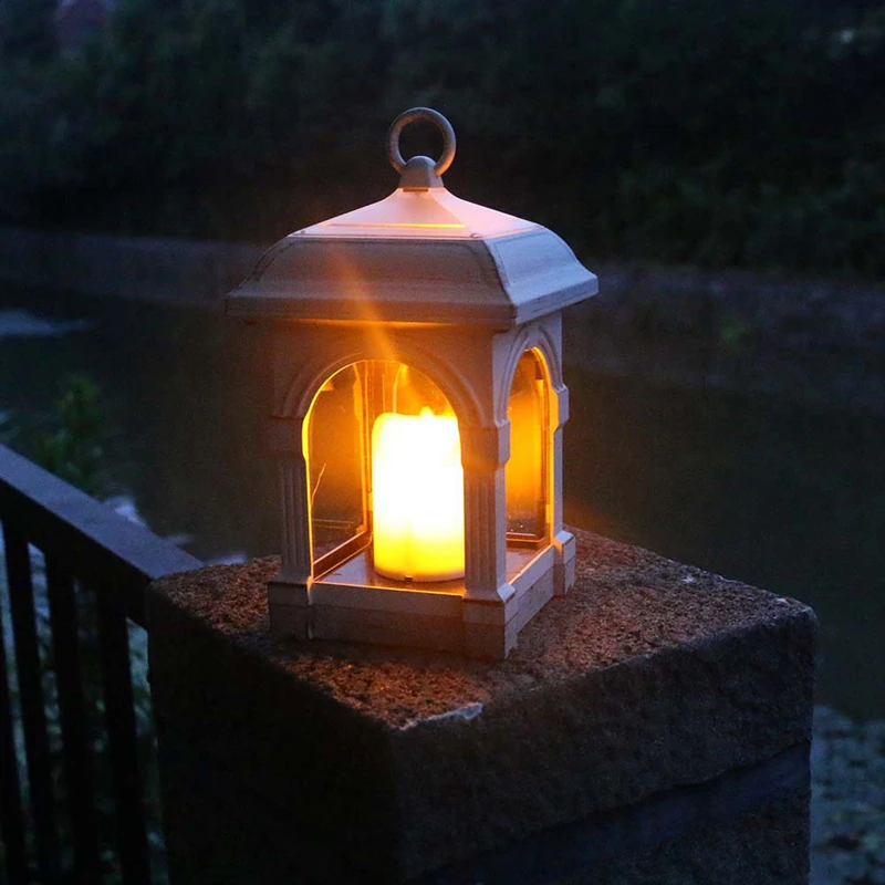 Портативный фонарь в форме свечи, Солнечный светодиодный светильник IP44, водонепроницаемый подвесной светильник, уличный светильник для двора, лужайки, украшение дома и сада