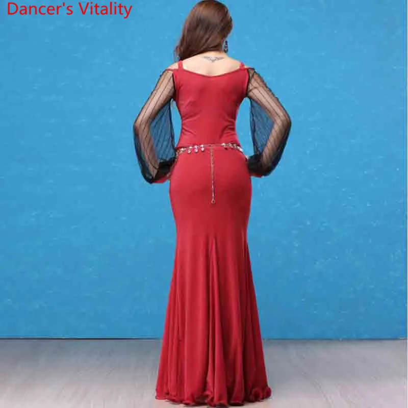 Мода живота Oriental индийский танцевальный костюм пышными рукавами перспектива платье женщина леди обувь для девочек Румба Самба Танго