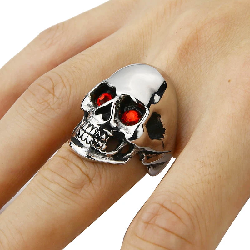 Anillo de calavera para hombre, anillo gótico Punk de motorista, anillo de ojos rojos/azules, anillo Vintage de acero con esqueleto, joyería para hombre|ring vintage|ring gothicmen jewelry -