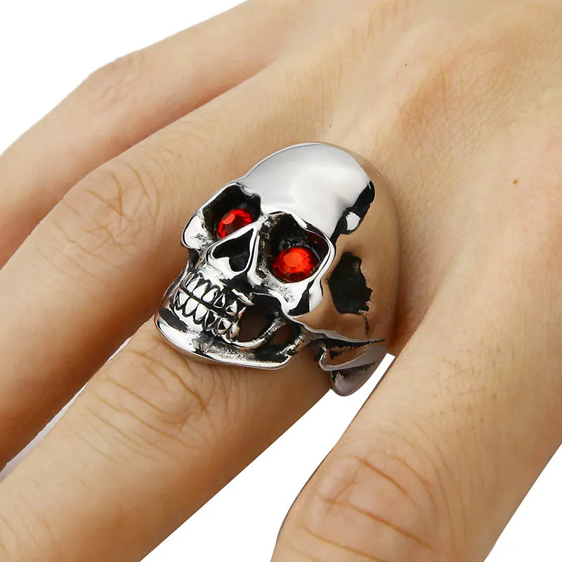 Men's Solid Skull Ring Gothic Punk Biker Rider Red/Blue Eyes Ring