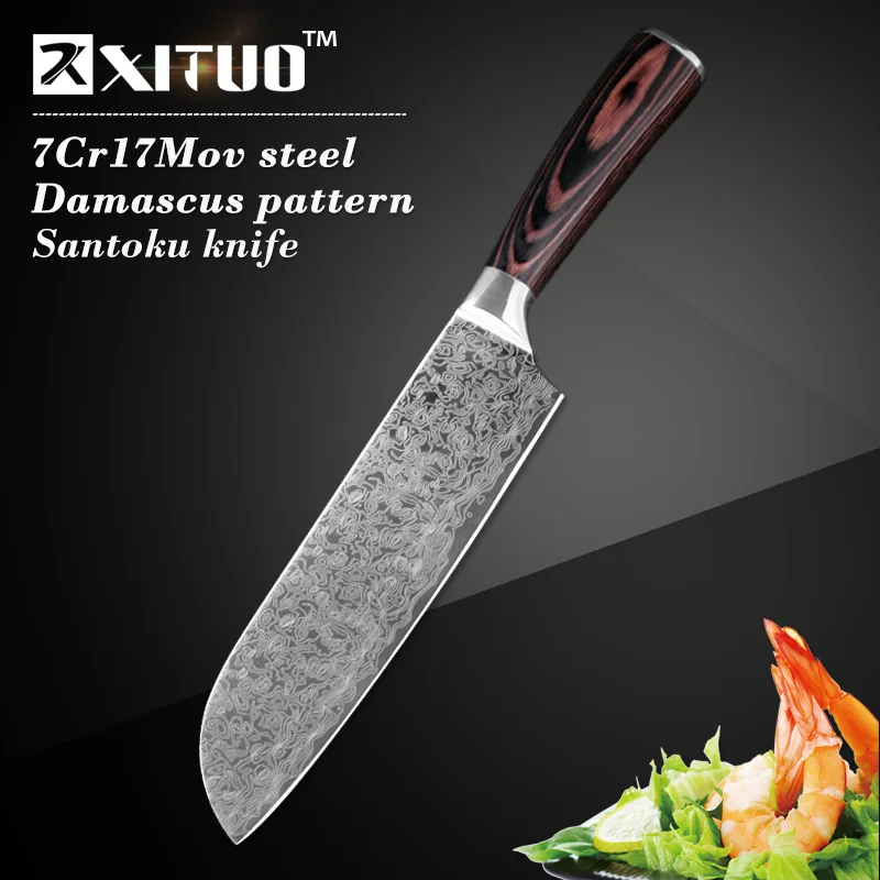 

XITUO Sharp 7"inch chef knife Laser Japanese Damascus steel Filleting kitchen knives Utility Santoku Cleaver gift Pakka Wood