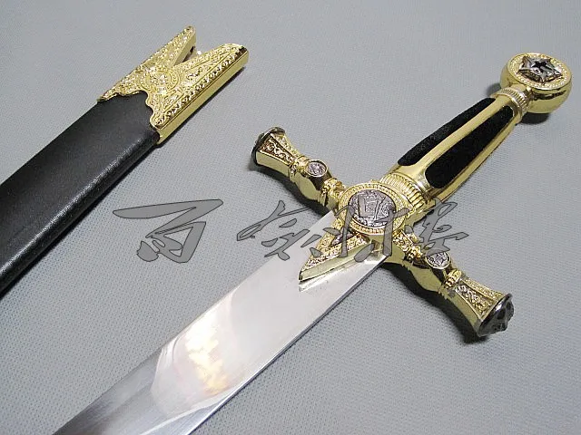 

S0360 FREEMASONRY TEMPLAR KNIGHT MASONIC SWORD W/ SCABBARD GOLD SILVER 25.3"