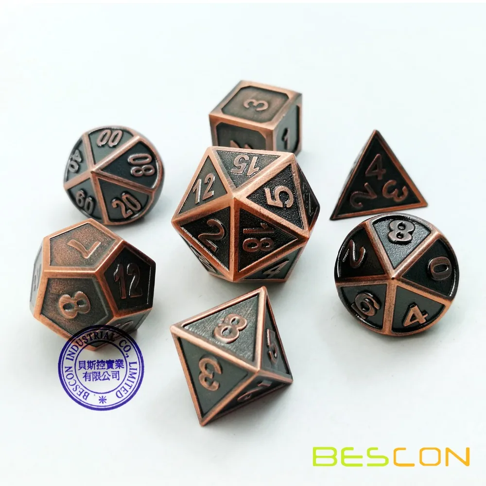 Bescon стиль медные твердые металлические многогранные D& D игральные кости Набор из 7 медных металлических ролевых игр игральные кости 7 шт. набор D4-D20