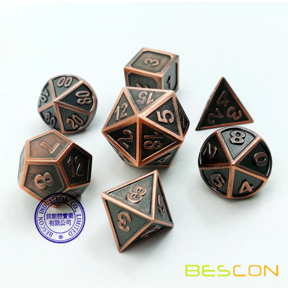 Estilo de Cobre Jogo de Dados Bescon Novo Sólido Metal Polyhedral d & Dice Conjunto 7 Cobre Rpg Role Playing Peças D4-d20