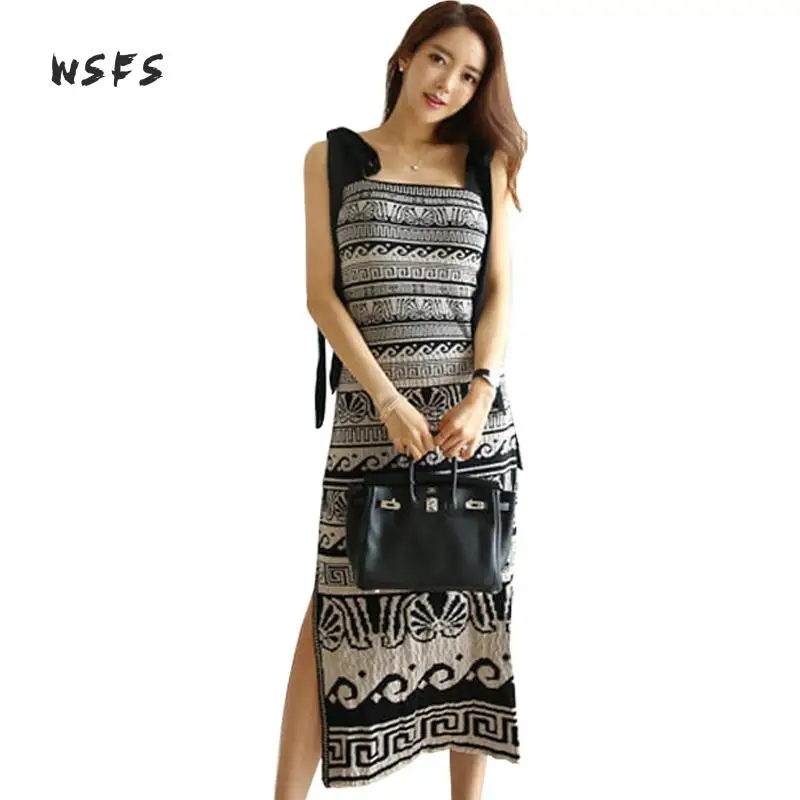 

Summer Black Knitted Long Dresses Off Shoulder Spaghetti Strapless Backless Women Dress Sexy Party Vintage Bandage Midi Sundress