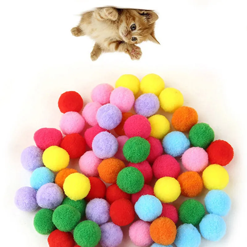 Colored Plush Ball Dog Cat Bird Pet Toy Plush Ball Toy Ball 50 / 100Pcs Funny kitten entertainment pet toy plush ball A1