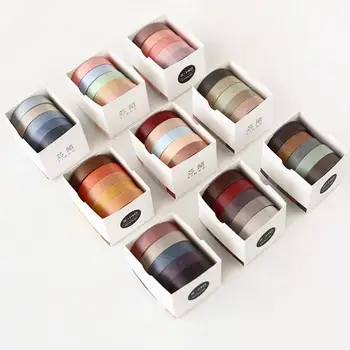 

5pcs/Box Washi Tape Set Basic Solid Color Masking Tape Decorative Kawaii Japanese Stationery Scrapbooking Office School Supplies