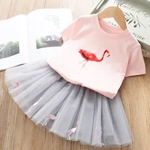 Menoea Cute Girls Dress Summer Baby Girls Clothing Sets Cartoon T-Shirt + Mesh Dress Suit 2Pcs Girls Clothes Casual Wear Suit menoea cute girls dress 2018 new summer mesh girls clothes pink applique princess dress children summer clothes baby girls dress