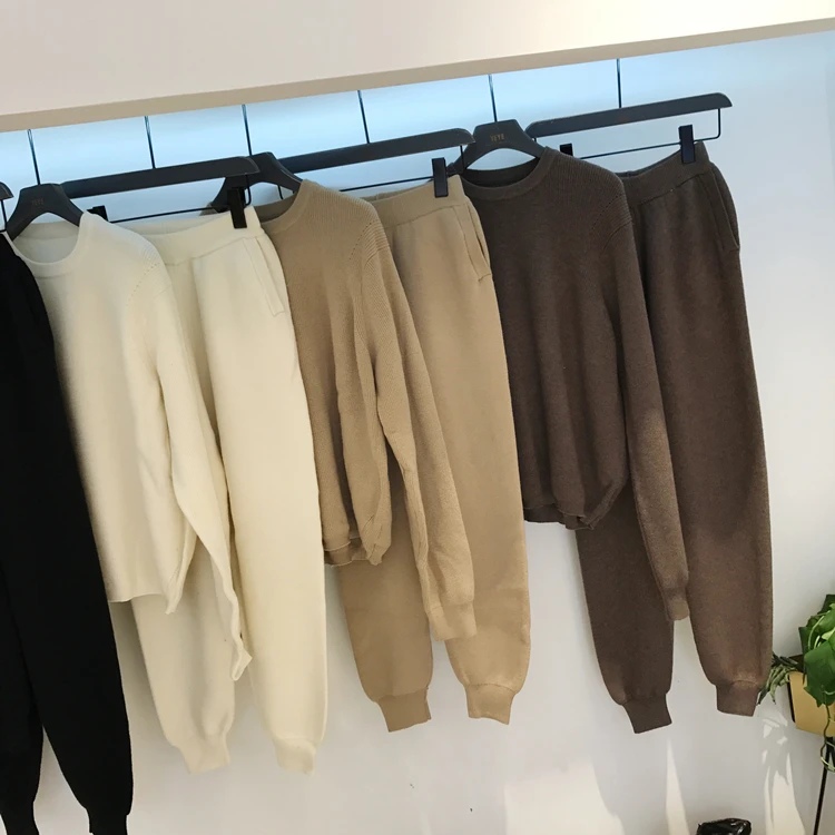 Коллекция года, комплект из укороченного топа и юбки, настоящий круглый вырез, новинка, осенне-зимний кашемировый плотный шерстяной свитер+ штаны комплект из 2 предметов для отдыха