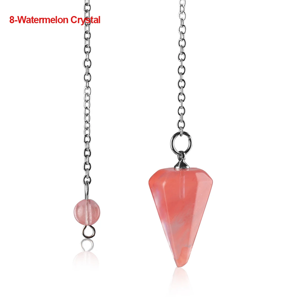 Watermelon Crystal 1 шт. натуральный камень кварц рок холер Кристалл шестиугольная остроконечная Рейки Чакра подвеска Маятник ювелирные изделия Аксессуары для унисекс - Окраска металла: Watermelon Crystal