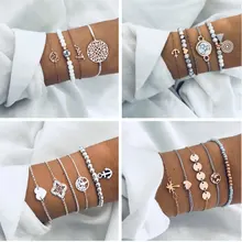 Модный многослойный браслет в форме цветка, сердца, дерева, якоря из бисера, Женский индивидуальный Серебряный вечерние браслет; Комплект бижутерии, подарок