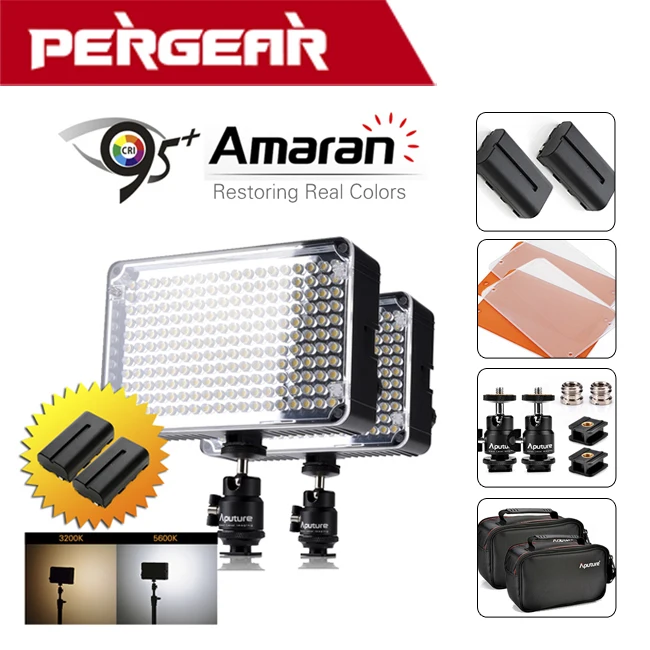 

100% Original Aputure Amaran AL-H198 High CRI 95+ Led Video Photo Light + 2 * Rechargeable NP-F550 Batteries For Canon Nikon