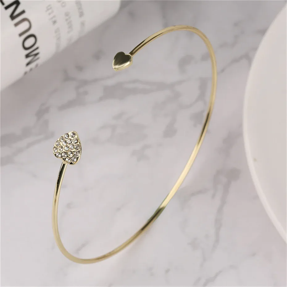 Exquisite Stylish Charms Gold Silver Crystal Heart Lady Bracelet Half-open Alloy Bangles Womens Fashion Jewelry  (18)