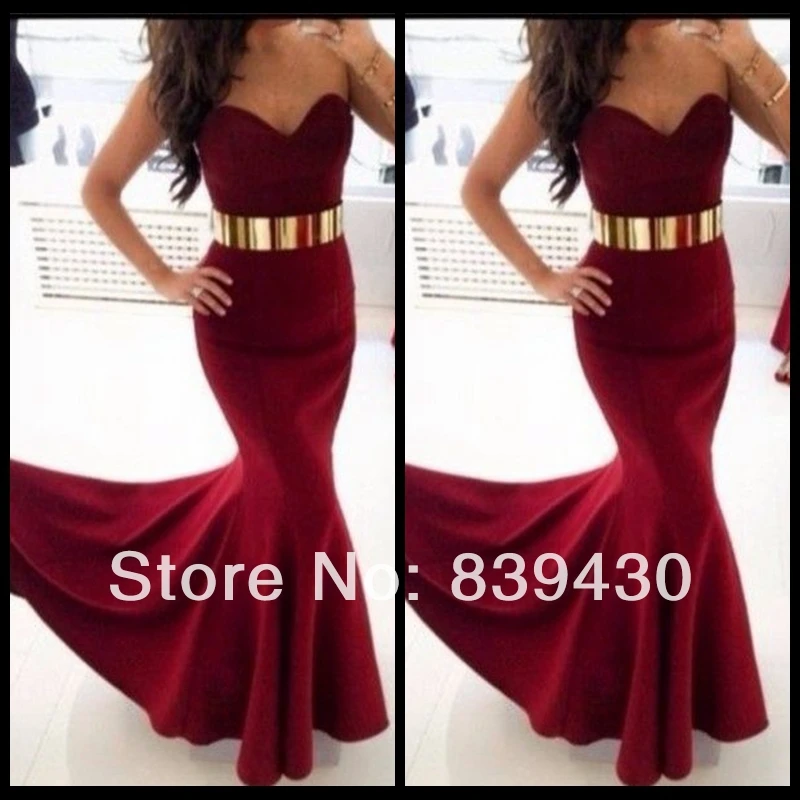 Elegant Sweetheart Strapless Evening Dresses Burgundy Satin Mermaid