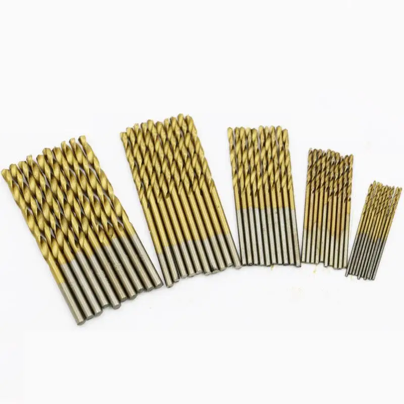 

50Pc Twist Drill Bit Set Saw Set 1/1.5/2/2.5/3Mm Hss High Speed Steel Titanium Coated Drill Woodworking Wood Tool For Metal