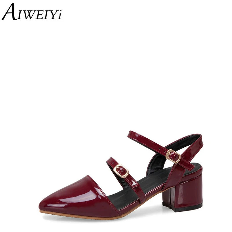 

AIWEIYi Women PU Leather Sandals Pointed toe Square Heel High Heels Sandals Summer Buckle Strap Platform Pump Shoes