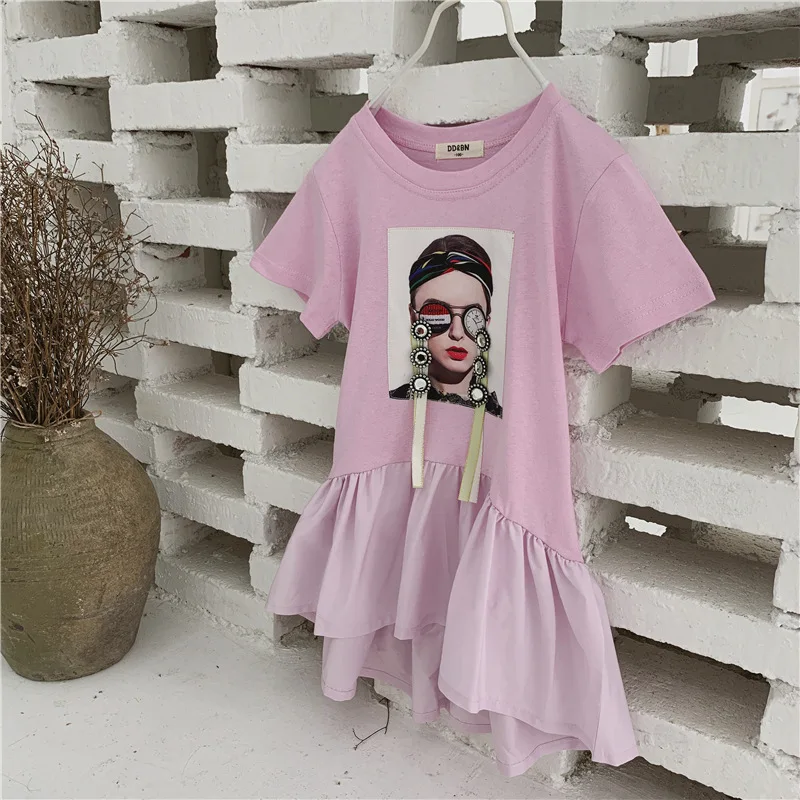 

New Summer Cartoon Maid Girls Patchwork Dress Children Costumes Cute Ruffles Kids Dresses for 4-10y