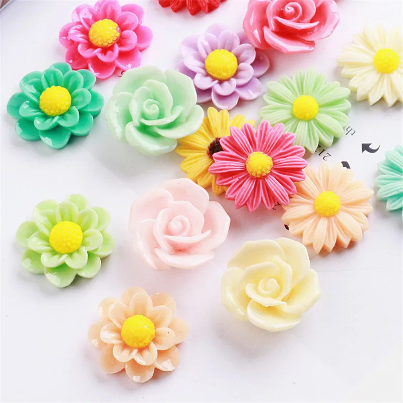 

Wholesale 100PCs/Lot Beautiful Resin Plastic Flower Flatback Cabochon Fit Girls Hair Jewelry Headband Clips Garment Decor