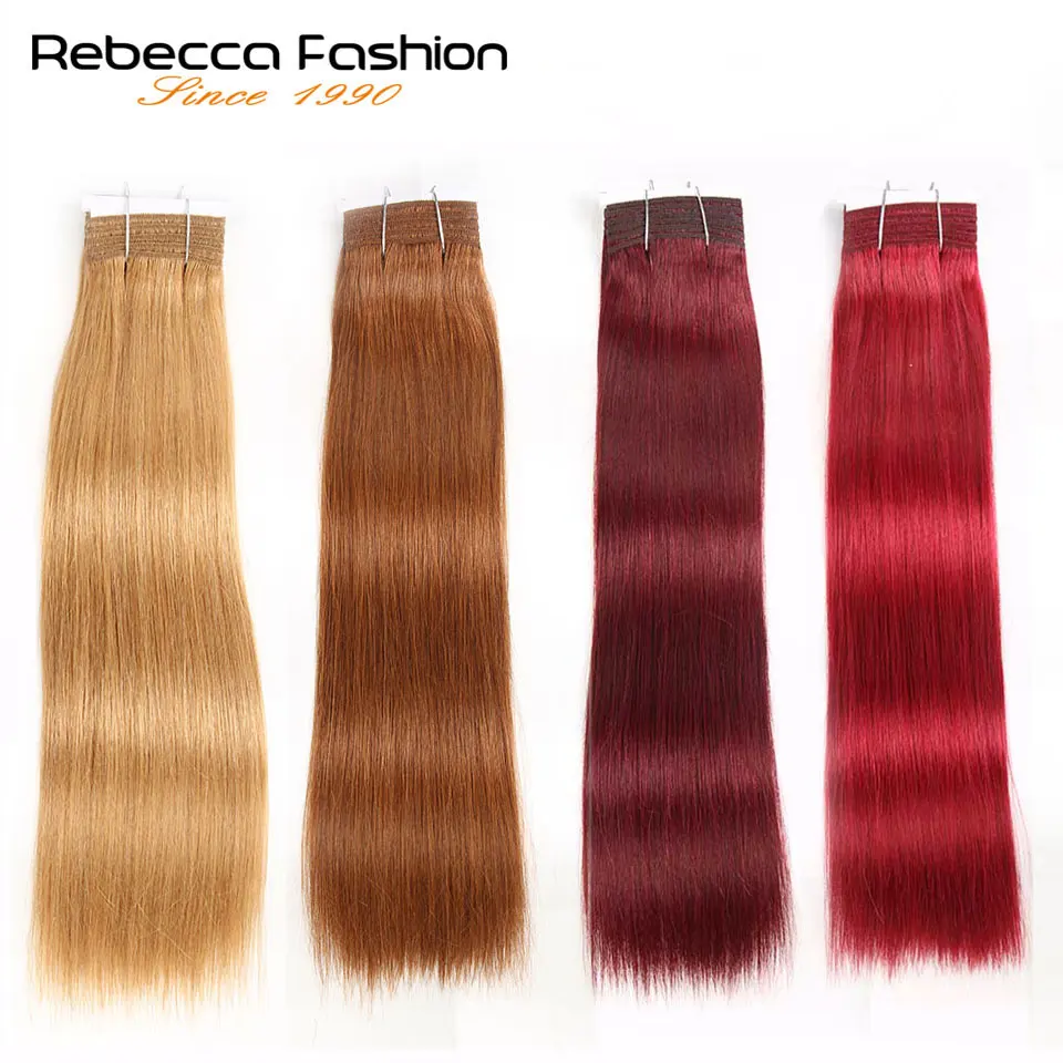 

Rebecca Natural Silky Weave Human Hair 1 Bundle Deals Brazilian Ombre Straight Hiar Colored Remy Hair #27 #30 #99J #Burgundy Red