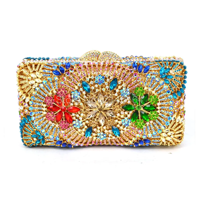 Both Side Handmade Diamond Flower Crystal Evening Bag Clutch Bags
