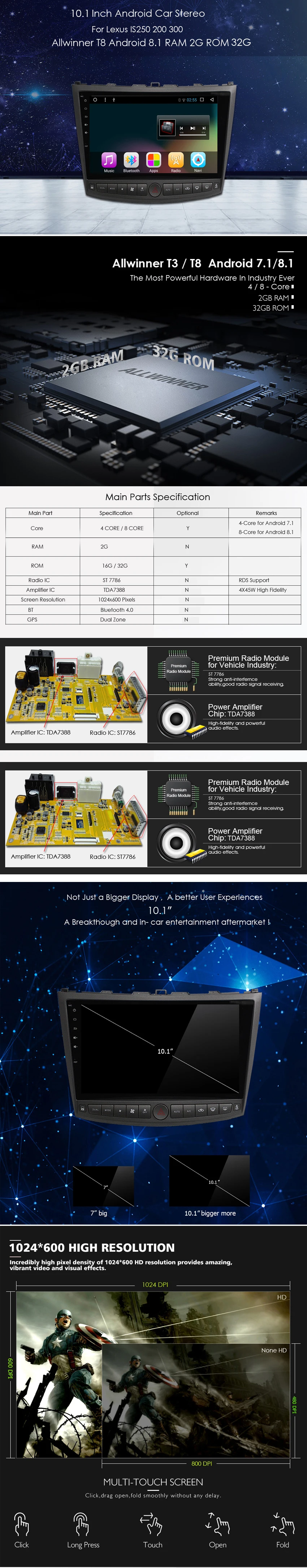 10," Android 8,1 ram 2G rom 32G для Lexus IS250 200 300 350 автомобильный dvd gps навигатор радио Мультимедиа Стерео bluetooth головное устройство