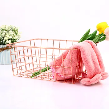 

Nordic Rose Gold Storage Box Metal Wire Storage Basket Fruit Drain Storage Rack Kitchenware Organizer Desktop Office Sorting Box