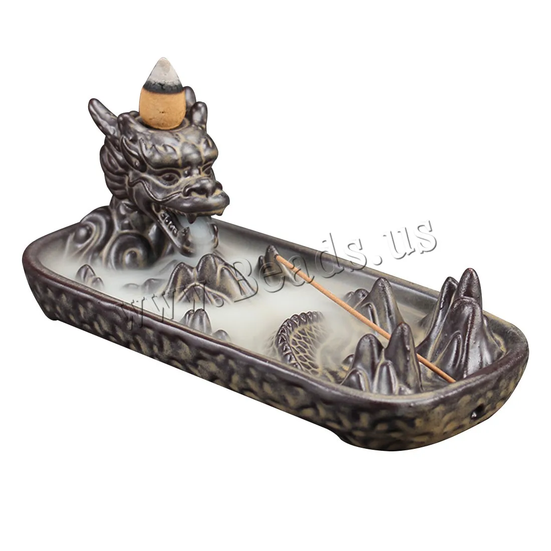 Ceramic Backflow Incense Burner Chinese Dragon Smoke Waterfall Stick Incense Holder Smell Aromatic Use In Home Office Teahouse
