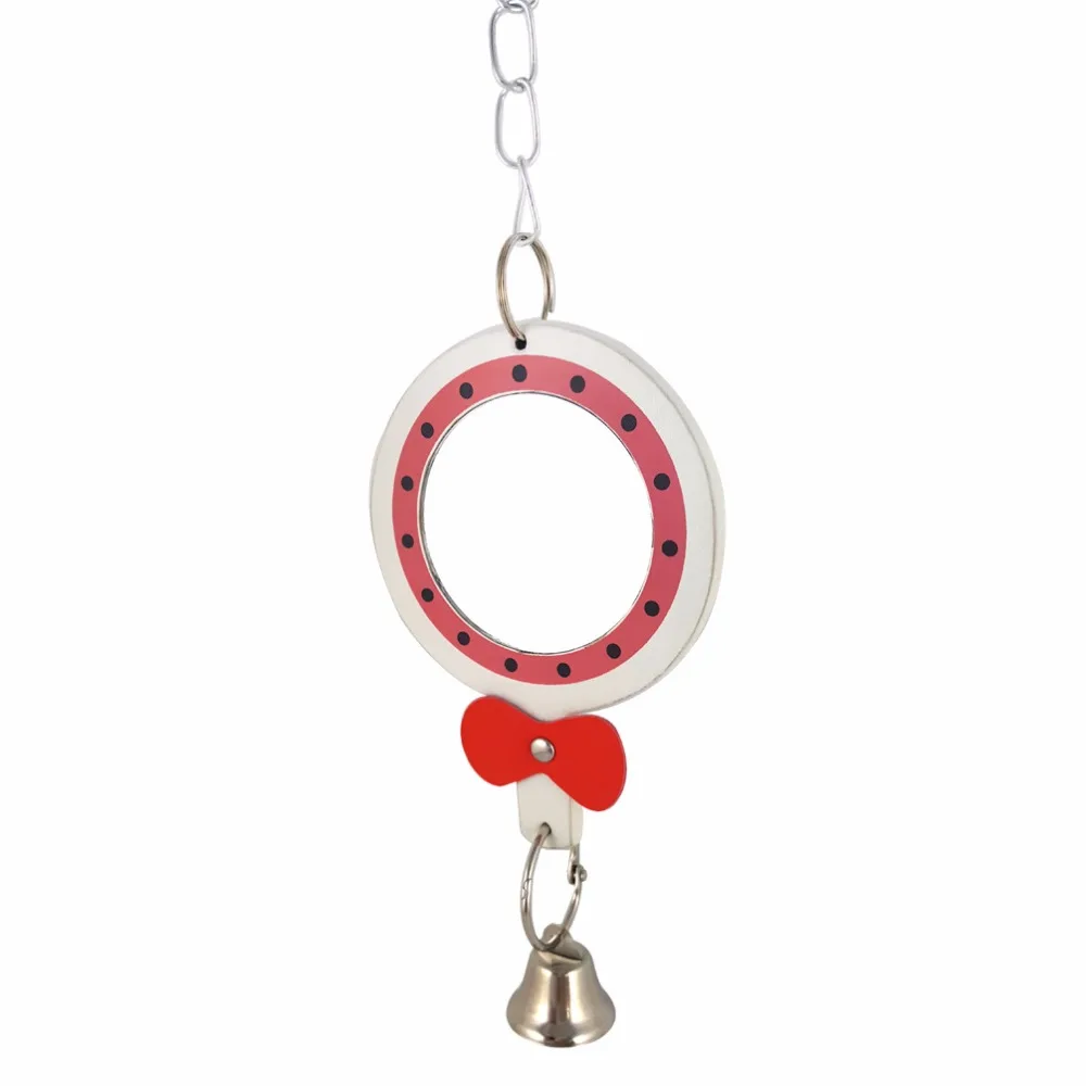 Parrot Hanging Chew Bell Mirror Toys Swing Cockatiel Parakeet Birds Toy