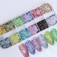 1 conjunto mix arte do prego glitter em pó holo vidro quebrado flocos sparky lantejoulas camaleão ouro rosa paillette para polonês decoração saals