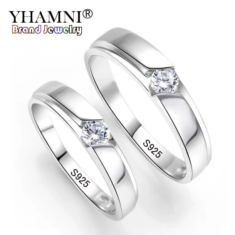 YHAMNI 100% Original Natural 925 Silver Wedding Rings for Men and Women 0.5Ct CZ Engagement Couple Rings Set For Lovers JZD09