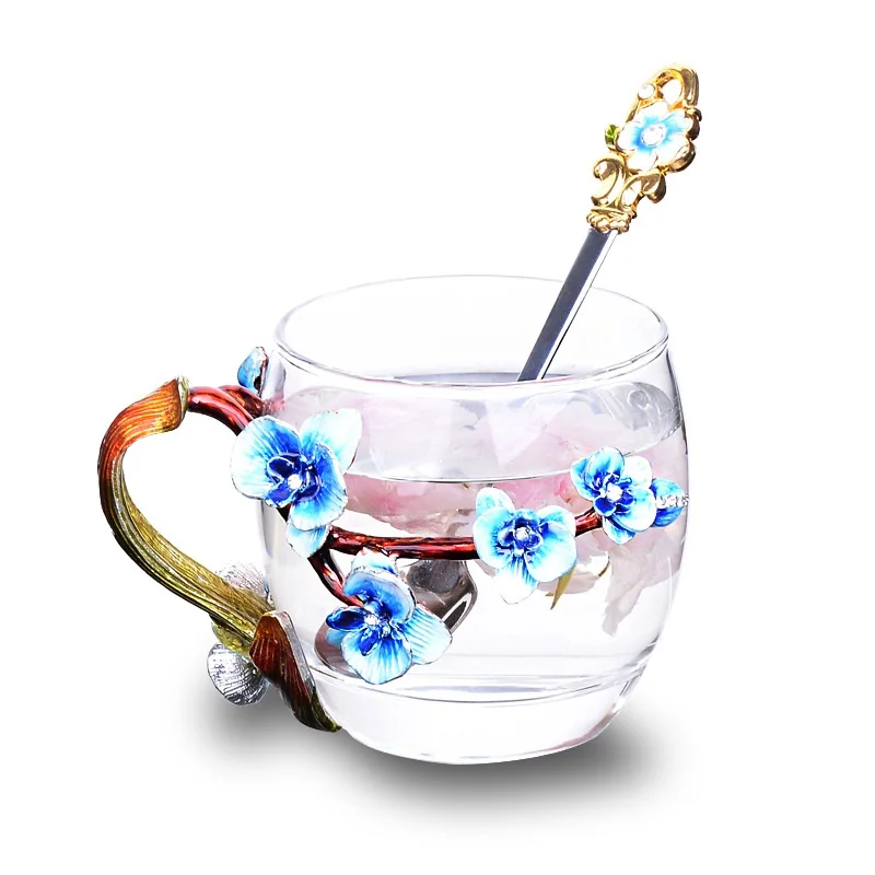 Оригинальная эмалированная чашка, Высококачественная термостойкая стеклянная Цветочная чашка, эмалированная чашка для влюбленных