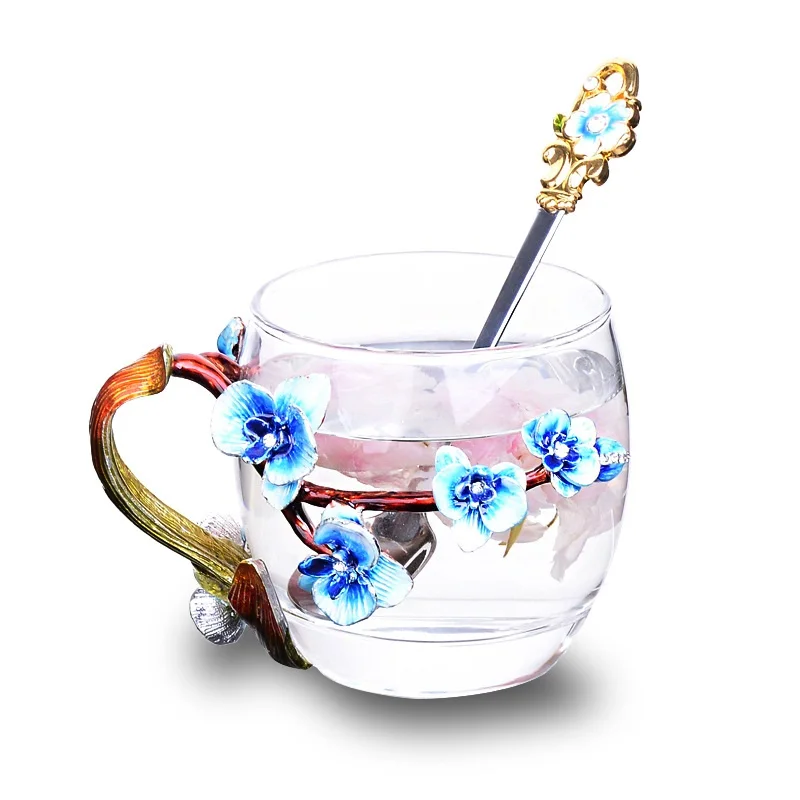 

Originality Enamel Cup set High-grade heat-resistant glass Flower cup Euclid Enamel cup lovers