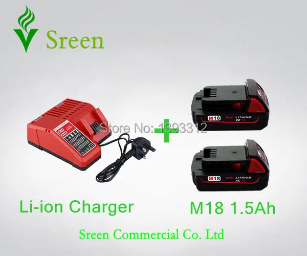 

2PCS 1500mAh 18V Rechargable Lithium Ion Power Tool Battery Packs with Charger Replacement for Milwaukee M18 XC 48-11-1815 C18B