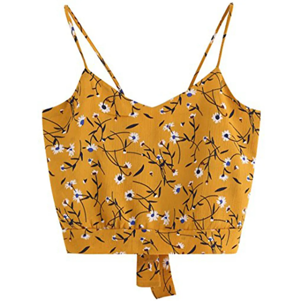 

SAGACE Printed top 2019 Women Sexy Strappy Top Self Tie Back V Neck Floral Print Cami Top Blouse Camisole cropped feminino