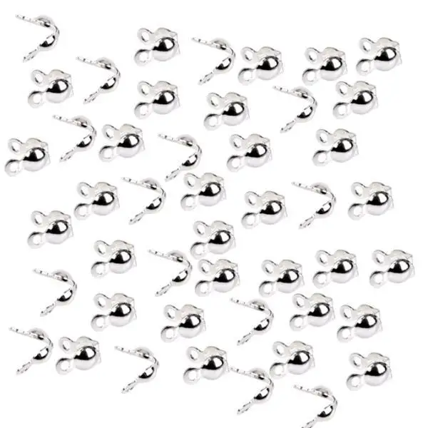Silver Tone Bead Tip Clam Shell Knot Covers Jewelry Making DIY Pack of 60PCS