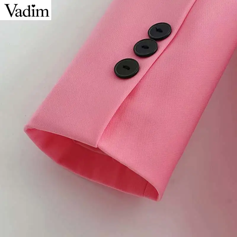 Vadim Женский стильный розовый блейзер двубортный Карманы с длинным рукавом повседневное одноцветное пальто Женская офисная одежда Верхняя одежда Топы CA417