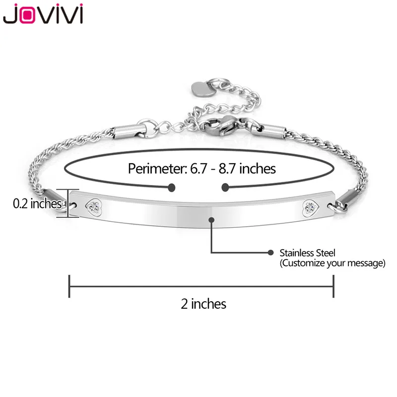 Jovivi Stainless Steel Heart Cubic Zirconia ID Tag Bracelets Women Identity Medical Alert ID Bracelet Anniversary Birthday Gift