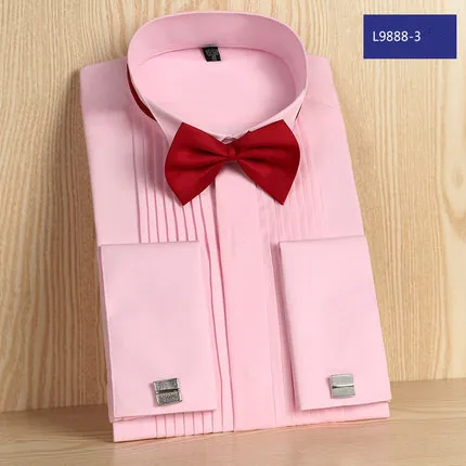 Новейшие французские рубашки-смокинги с манжетами, приталенные Свадебные вечерние рубашки с длинными рукавами и галстуком для жениха - Цвет: L98883