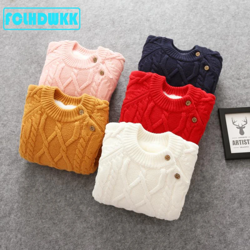 FCLHDWKK/однотонный утепленный зимний свитер для маленьких девочек, плотные трикотажные рубашки на подкладке для мальчиков и девочек, пуловеры, свитера, 18 мес.-8 лет