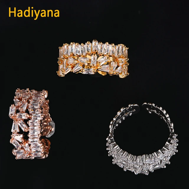 HADIYANA di Modo di Rame Anello Regolabile Con Ladder Piazza Zircone Irregolare HADIYANA di Modo di Rame Anello Regolabile Con Ladder Piazza Zircone Irregolare