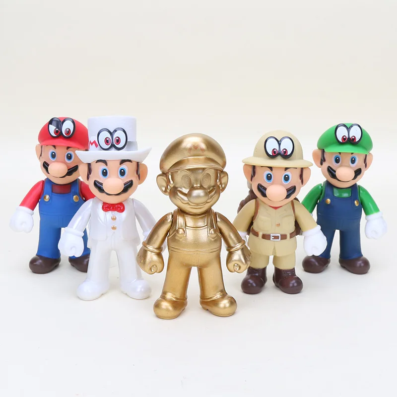 Super Mario Odyssey Golden Mario Plastic Figure PVC Doll Toy 5/"