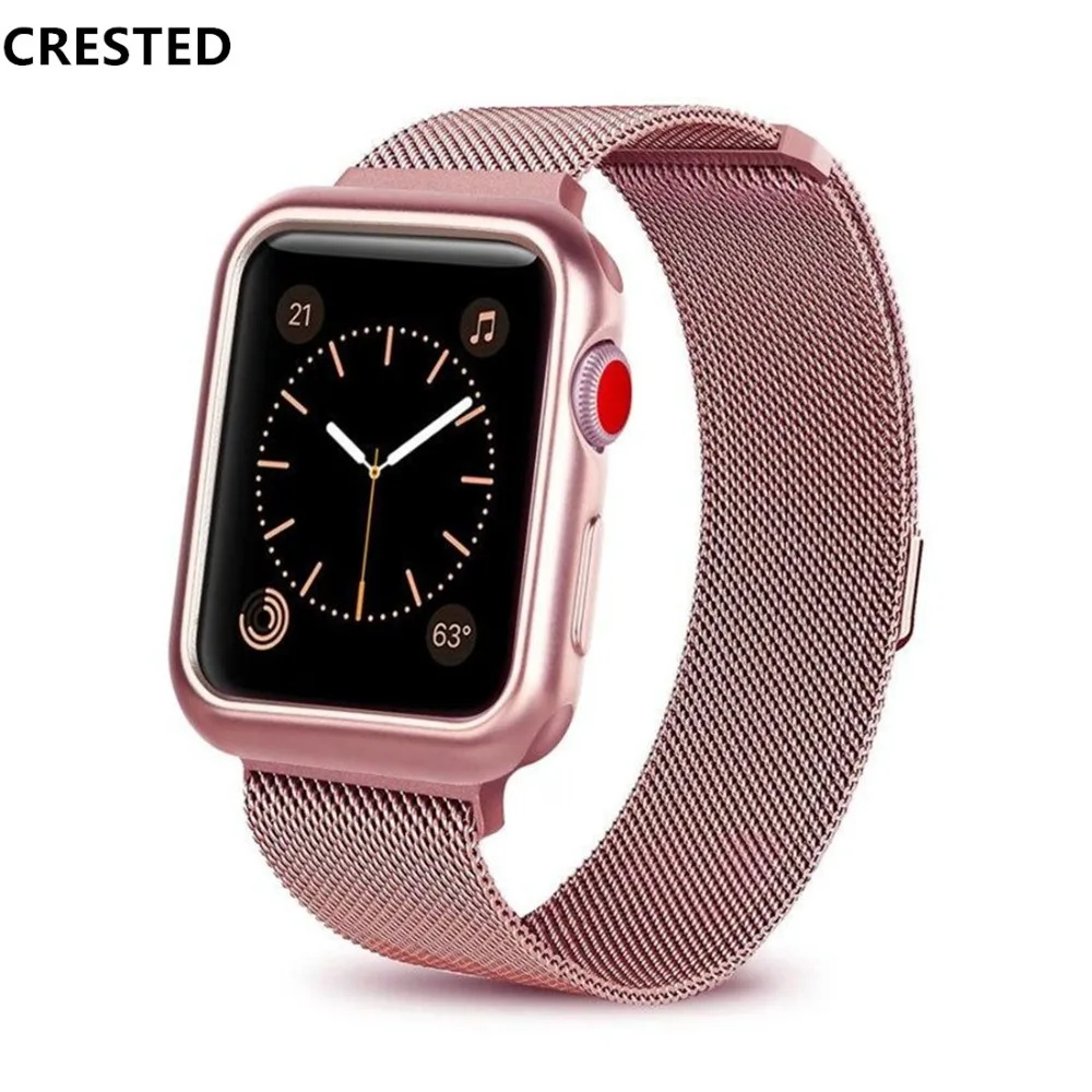 

CRESTED Mlianese Loop strap+case For Apple Watch 4 3 apple watch band 42mm 38mm iwatch band 44mm 40mm correa pulseira bracelet