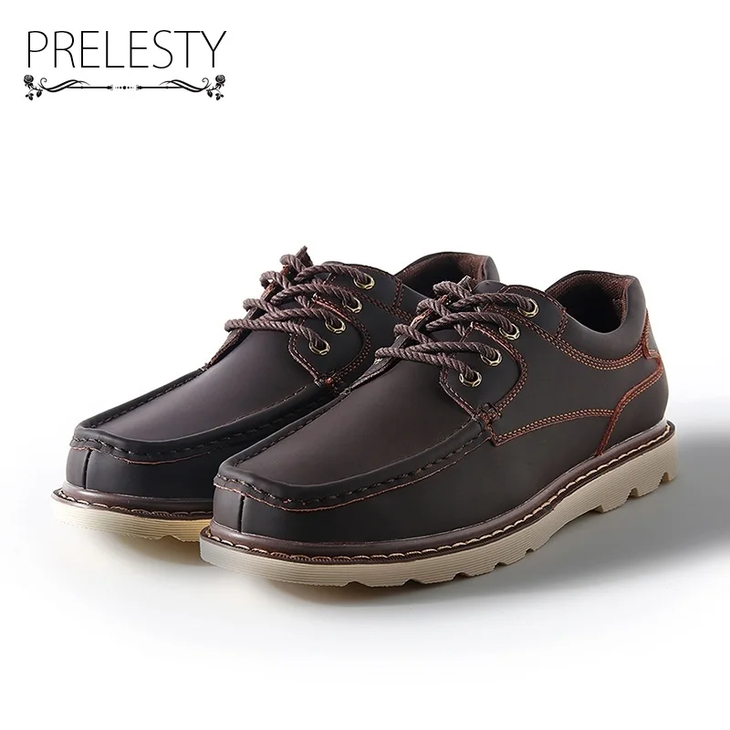 

Prelesty Big Size 38-47 Winter Man Casual Shoes Male Work Safety Leather Shoes Breathable Platform Cowboy Style Lace Up