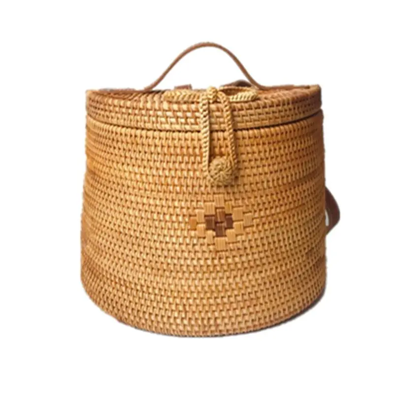 

2019 Fashion New Lady Summer Vietnam Hand-woven Rattan Bag Backpack Women Female Casual Bohemian Beach Bag Shoulder Rucksack