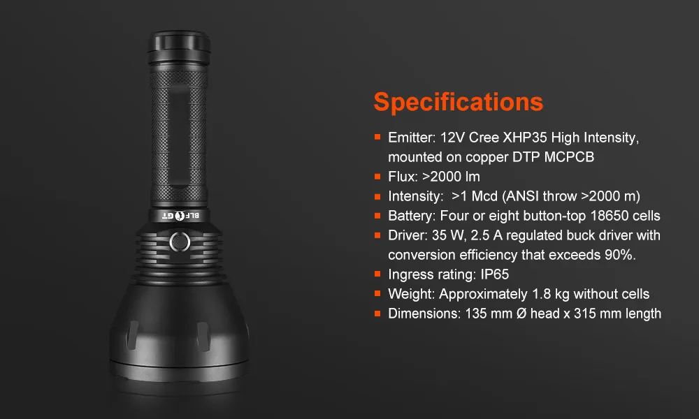 LUMINTOP BLF GT супер яркий фонарь 12В CREE XHP35 Hi Светодиодный max 2000 люмен луч расстоянии 2000 метров уличный поисковый фонарь