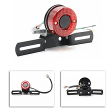 Black Universal Tail Light Motorcycle License Plate Rear Brake Tail Light Lamp for Harley Bobber Chopper Cafe Racer