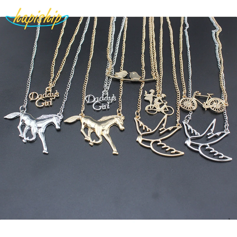 2017, Nueva joyería de moda para mujer, joyería plateada/dorada, colgante de bicicleta de golondrina de caballo, collar de 16 pulgadas, envío gratis EF00|fashion necklace|necklace fashionnecklace free shipping - AliExpress