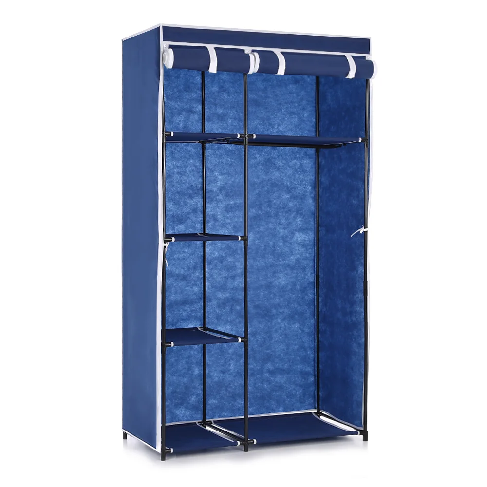ONVAYA/® Fabric Wardrobe Black Black - Paris Motif Fabric Wardrobe with Clothes Rail Folding Wardrobe with London or Paris Motif