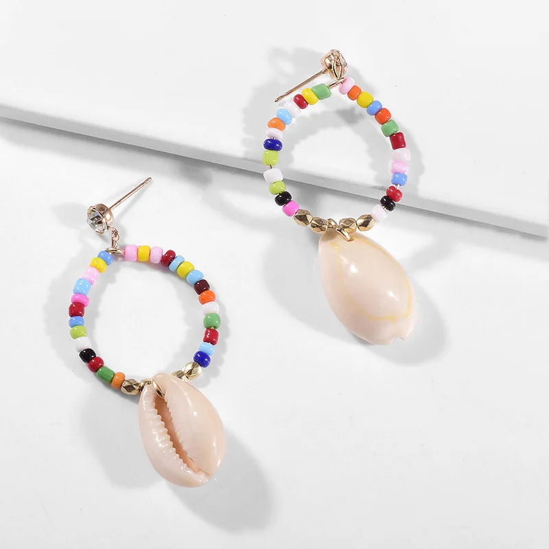 

2019 New Fresh Natural Shell Earrings Big Dangle Errings For Women Round Circle Coloured Beaded Earrings Summer Fashion Jewelry